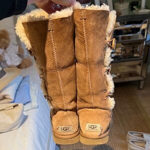 UGG Tan Shearling Lined Boots with buttons